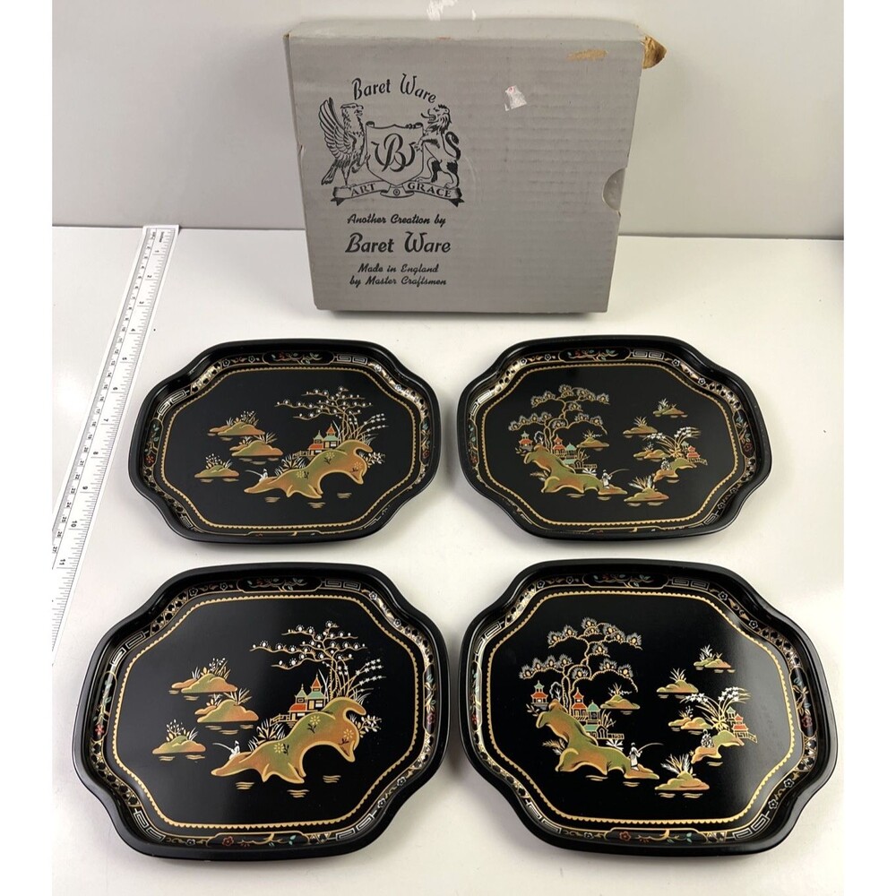 Vtg Baret Ware Serving Trays "China Gardens" Asian Decor #154